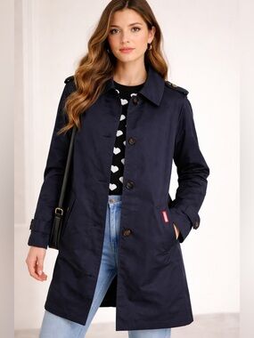Hunter Navy Women's Trench Coat with Button Details